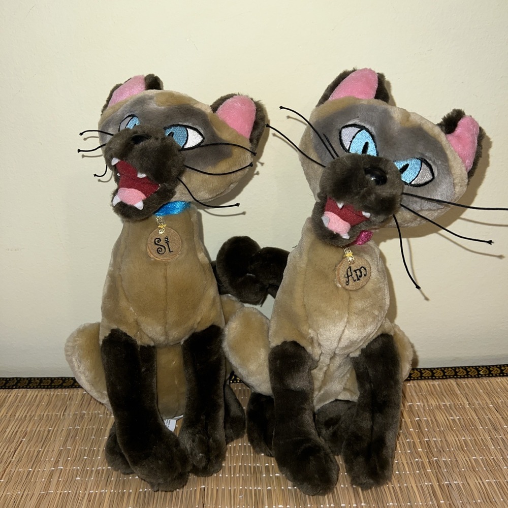 Disney Siamese Cats Si And Am Bean Bag Plush Set Lady & the Tramp Vintage 10"